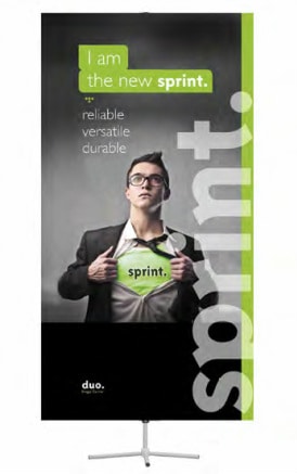 The sprint. is a premium banner stand with a telescopic pole and adjustable height 