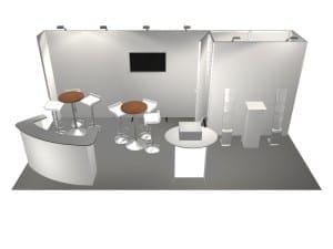 Panoramic 10' x 20' rental display with furniture