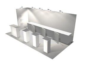 Panoramic 10 x 20 side view with cabinet and displays
