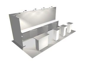 Panoramic 10 x 20 display with cabinet and display counters